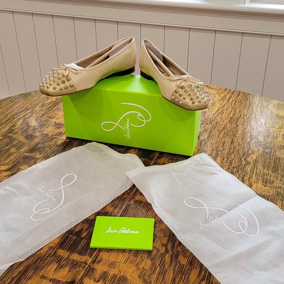 Sam Edelman Spiked Ballet Flats. Leather. Monet Studded Cap Toe. Sand. Size 7. - Picture 12 of 13